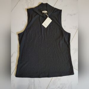NEW w TAGS XL Women's LIGHTWEIGHT Ribbed Mock Neck Tank Top Jet Black
